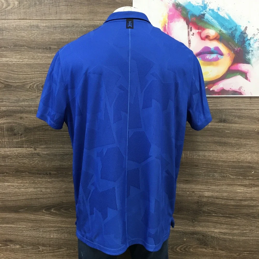 Nike Tiger Woods TW Dri-FIT Golf Polo Shirt Mens XXL Blue Geometric Standard Fit